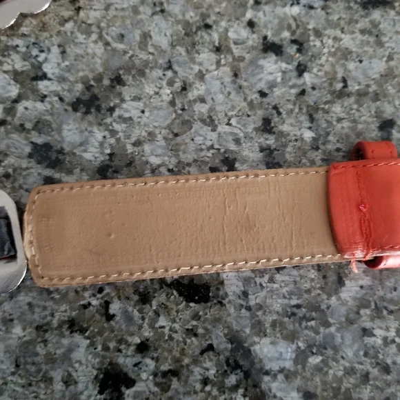 Vintage Rare Berge Orange Genuine Italian Leather And Metal Belt